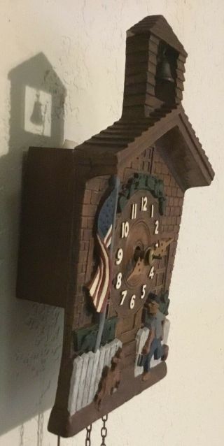 Cuckoo Clock Company - Schoolhouse With Boy,  Dog,  American Flag Animated - Lux 5