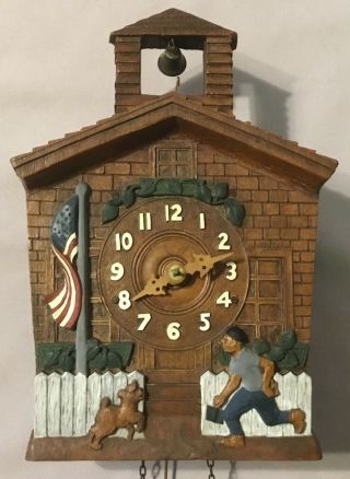 Cuckoo Clock Company - Schoolhouse With Boy,  Dog,  American Flag Animated - Lux 7