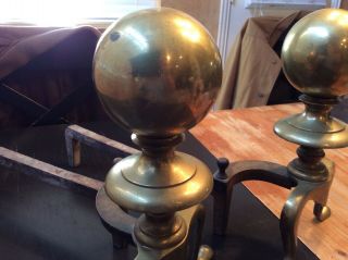 Vintage Antique Brass Cannon Ball Andirons 4R 2L 10