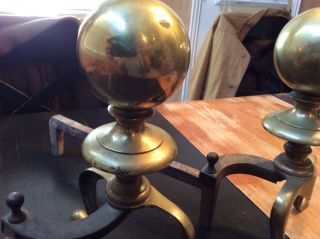 Vintage Antique Brass Cannon Ball Andirons 4R 2L 12