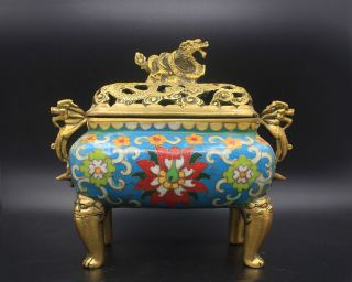 Gorgeous Chinese Antiques Cloisonne Aulic Dragon Brass Censer Incense Burner
