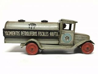 Rare Vintage 1940 Matarazzo 11 " Ypf Gas Oil Tanker Truck Wind - Up Tin Litho Toy