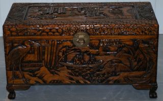 CHINESE JAPANESE EXPORT CLAW & BALL VINTAGE CHEST TRUNK BOX CRANES RURAL SCHENES 2