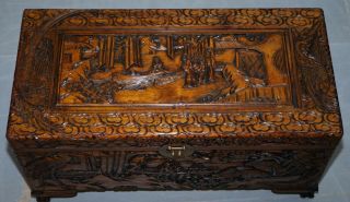 CHINESE JAPANESE EXPORT CLAW & BALL VINTAGE CHEST TRUNK BOX CRANES RURAL SCHENES 3