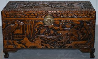 CHINESE JAPANESE EXPORT CLAW & BALL VINTAGE CHEST TRUNK BOX CRANES RURAL SCHENES 6