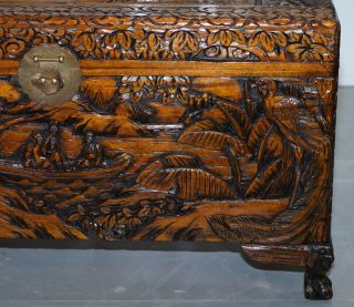 CHINESE JAPANESE EXPORT CLAW & BALL VINTAGE CHEST TRUNK BOX CRANES RURAL SCHENES 7