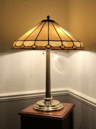 Duffner & Kimberly Leaded Glass Table Lamp Tiffany Handel Unique Wilkinson Era