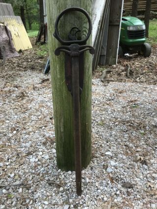 Antique Metal Harpoon Hay Spear H - 28 Primitive Tool Bar Man Cave Barn Décor 2