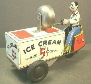 Vintage Courtland Litho Tin Windup Toy Ice Cream Scooter 6.  5 " Near