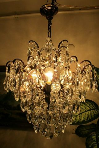 Antique Vnt French Huge Spider Style Crystal Chandelier 1940s 19in Dmtr Rare