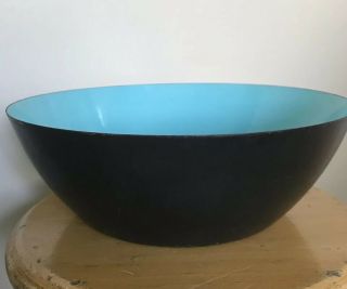 Mid Century Modern Krenit Herbert Krenchel Blue Enamel & Black 11 " Bowl Unus