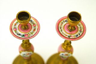 SEVRES STYLE PORCELAIN MOUNTED GILT BRONZE CANDLESTICKS,  19THC 4