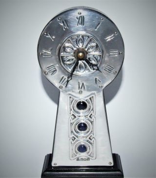 Vintage Arts & Crafts Style Britannia Silver & Ebony Clock Liberty Knox Tudric
