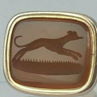 Georgian Seal Gold On White Metal Inset Carved Carnelian Greyhound Intaglio Seal