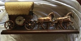 Vintage United 4 Horse Stagecoach Clock & Lamp With Moving Whip Arm