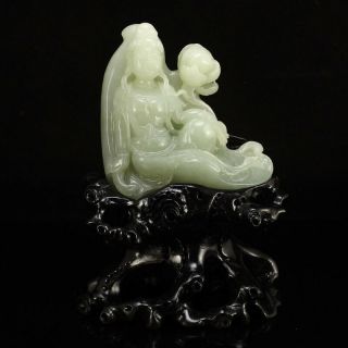 Chinese Hetian Jade Lotus Kwan - Yin Statue