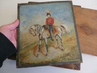 really old PAINTING antique oil CAVALRY OFFICER signed 5
