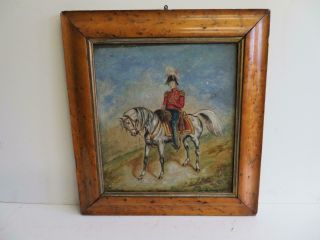 really old PAINTING antique oil CAVALRY OFFICER signed 7