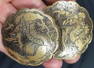 Very Fine Quality Japanese Komai School Damascene Dragon Buckle Signed C 1920