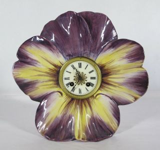 Rare Antique 19th C Majolica Large Floral Clock Delphin Massier Vallauris Nr Yqz
