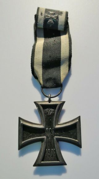 1914 Wwi Imperial German Army Iron Cross Ribbon,  Stamped Ring Rare Cross Top Pin