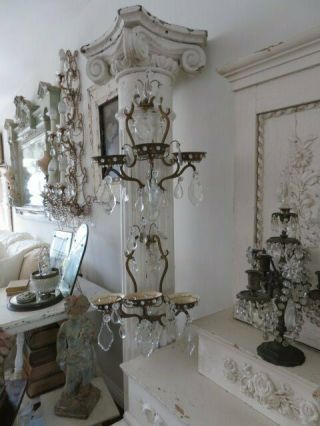 Gorgeous Pair Old Vintage Sconces Beaded Candle Holders Dripping Crystals