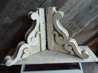 Antique Pair Old Architectural Corbels Ornate Chippy White Large Size 22 " X 20 "