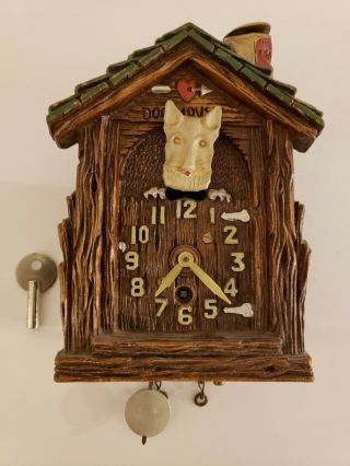 Antique 1935 Lux Dog House Animated Scotty Dog Cuckoo Pendulette Wall Clock Usa