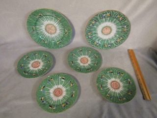 6 Antique Chinese Export Cabbage Leaf & Butterfly Plates To 9.  5 " Diam.