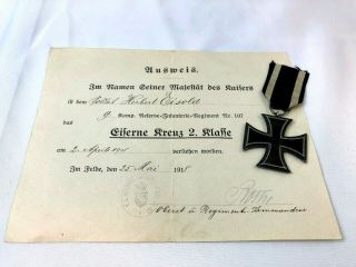 Wwi Ww1 German Ek1 Iron Cross And Document,  Medal,  Imperial,  1914,  Badge