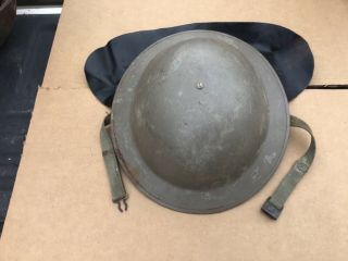 Ww1 British Helmet.  Chinstrap & Leather Neck Shield