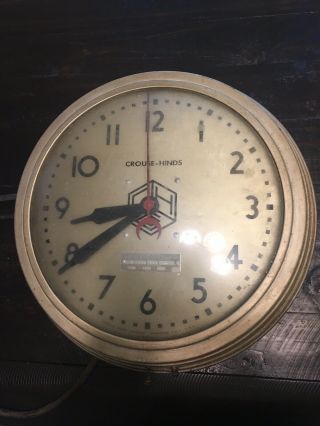 Antique Wall Clock Crouse - Hinds Hazardous Explosion - Proof Vintage Military 120v