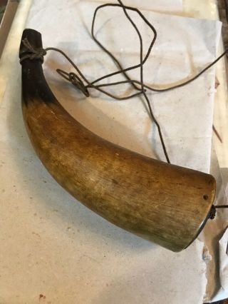 Revolutionary War 18th Century Color Patina 8 Inch Powder Horn With Cord