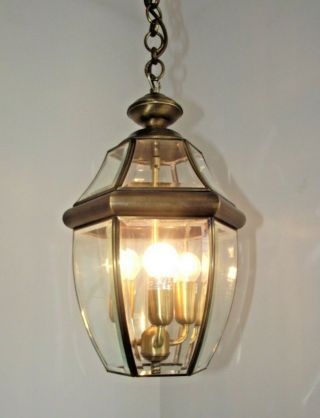 Large Bronze Effect Metal 6 Side Beveled Glass Hall Lantern With 3 Lights 1189