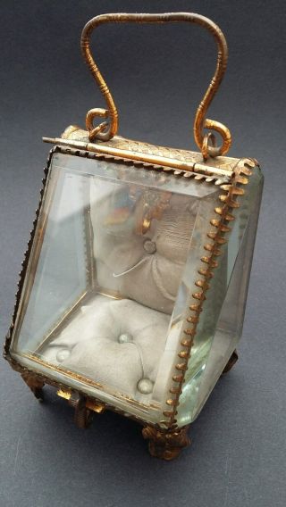 19th Century French brass and beveled glass miniature display case. 10