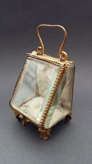 19th Century French brass and beveled glass miniature display case. 2