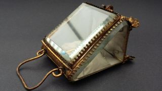 19th Century French brass and beveled glass miniature display case. 9