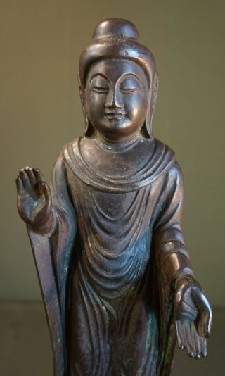 Very Rare XLarge Korean Joseon Dynasty Bronze Buddha Statue Lotus 8 Sided Stand 11