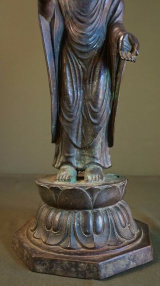 Very Rare XLarge Korean Joseon Dynasty Bronze Buddha Statue Lotus 8 Sided Stand 12