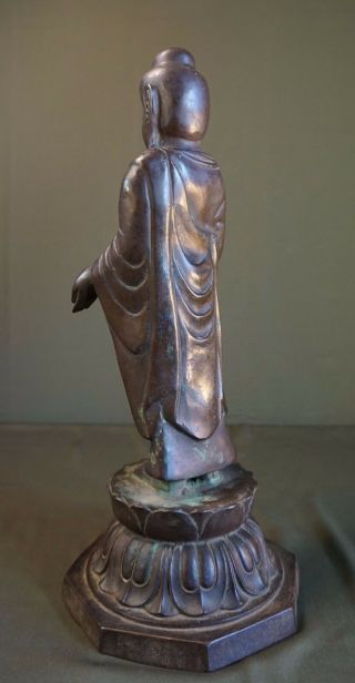 Very Rare XLarge Korean Joseon Dynasty Bronze Buddha Statue Lotus 8 Sided Stand 4