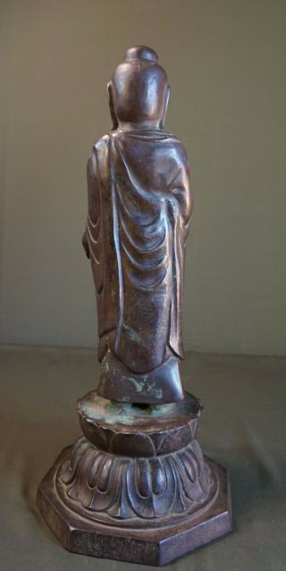 Very Rare XLarge Korean Joseon Dynasty Bronze Buddha Statue Lotus 8 Sided Stand 5