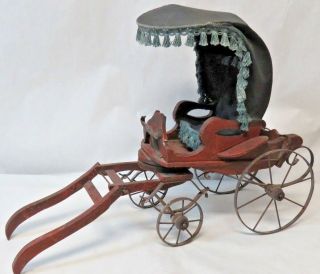 Antique Pram Vintage Baby Doll Carriage Stroller Buggy Canvas,  Iron & Wood