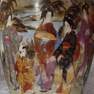 Large Pr.  Antique Japanese Satsuma Vases,  Hand Painted,  C1900,  Signed.  H12 