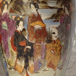Large Pr.  Antique Japanese Satsuma Vases,  Hand Painted,  C1900,  Signed.  H12 