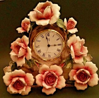 Capodimonte Italian Mantel Clock Numbered Limited Edition Floral Large 12 Inches