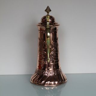 Large WMF Art Nouveau brass copper wine claret decanter tankard. 2