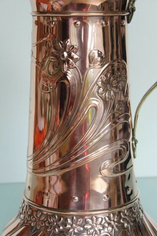 Large WMF Art Nouveau brass copper wine claret decanter tankard. 6