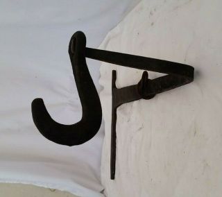 Antique Forged Wrought Iron Fireplace Angle Crane,  Hearth Cooking Trammel Hook