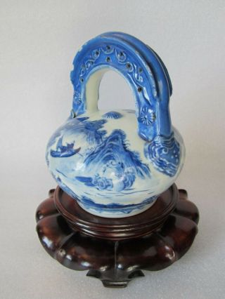 Antique Chinese Kangxi Period Blue & White Porcelain Opium Pot / Vessel