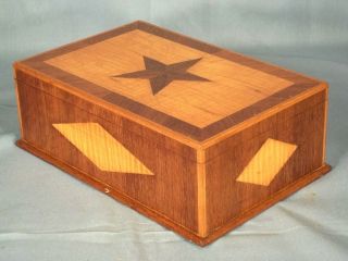 Vintage Folk Art Early 20th Century Hand Made Star,  Diamond Inlaid Desk Box